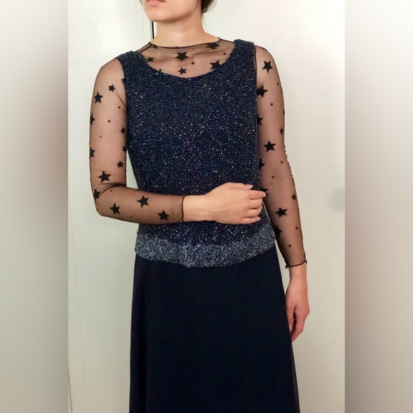 JKARA Navy Beaded Long Evening Dress - Picture 4 of 7